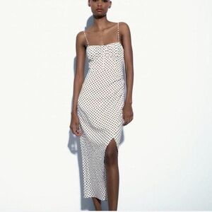 Zara Elegant Polka Dot Linen Blend Midi Dress